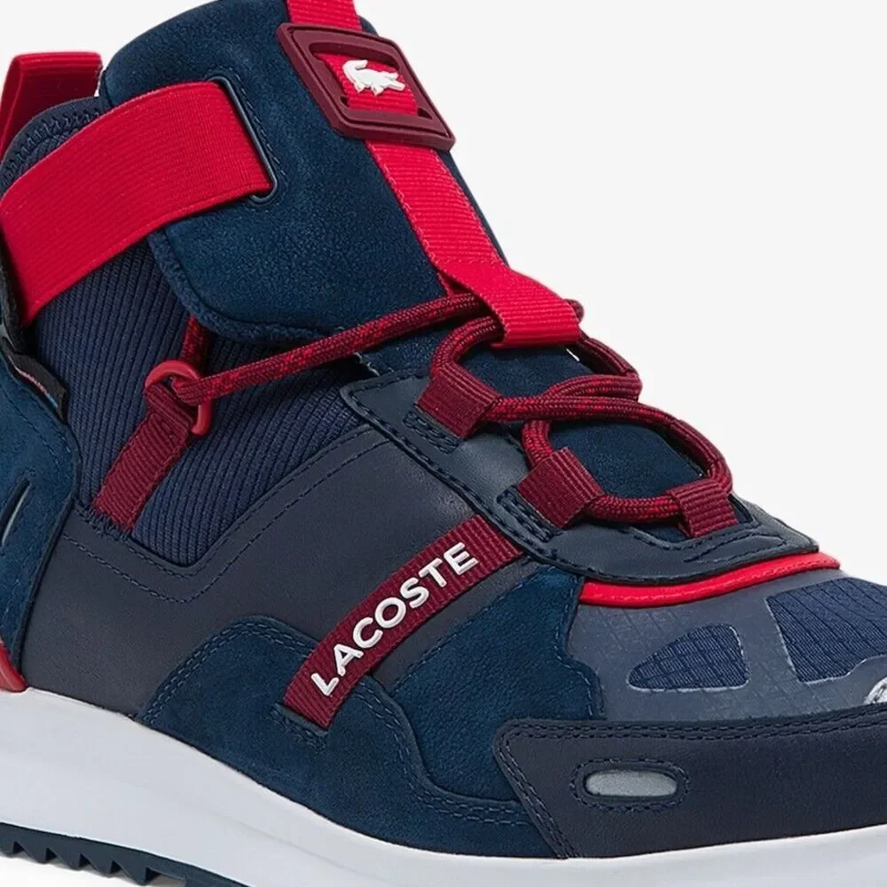 Lacoste Mens‎ Run Breaker Textile and Leather Sneakers - Navy Blue & Rouge/9.5